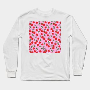 Cherry Pattern Background Pink Long Sleeve T-Shirt